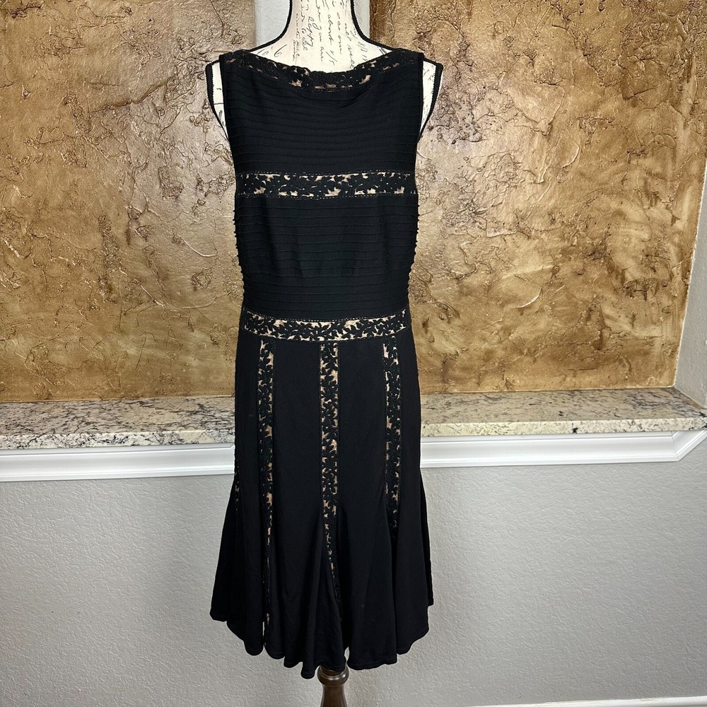 Tadashi Shoji Black Lace-Trim Fit-and-Flare Dress